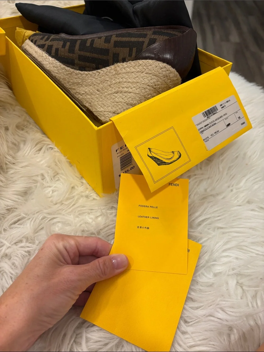 Fendi Dark Brown FF Monogram Espadrille Wedge Peep-Toe